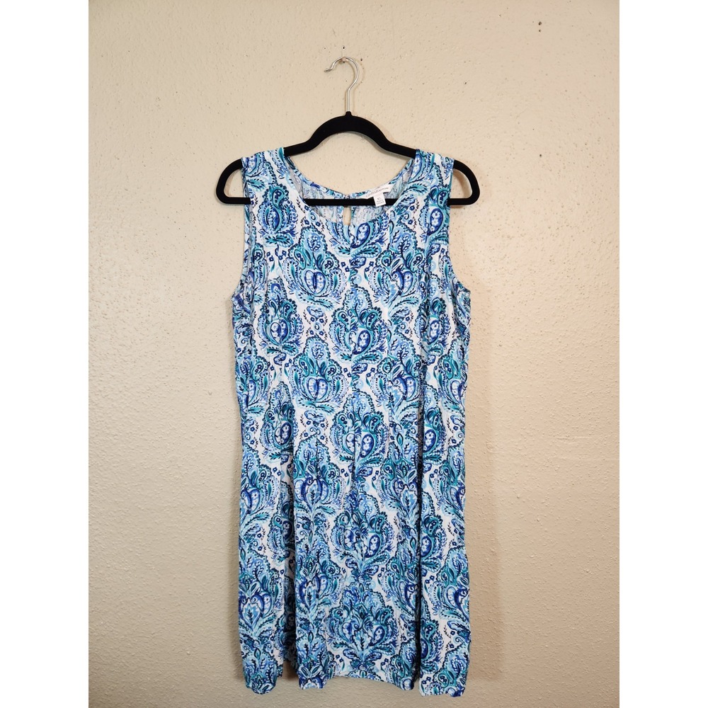 Croft & Barrow Women's Blue White‎ Paisley Round Neck Mini Tank Dress Size XL